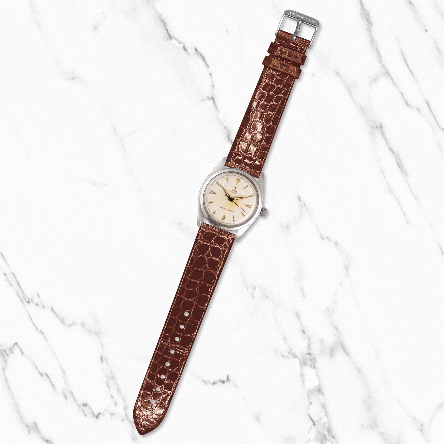 Tan Alligator Grain Embossed Leather Strap