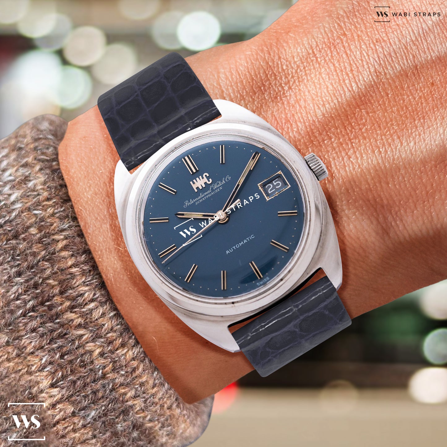 Blue Alligator Grain Embossed Leather Strap