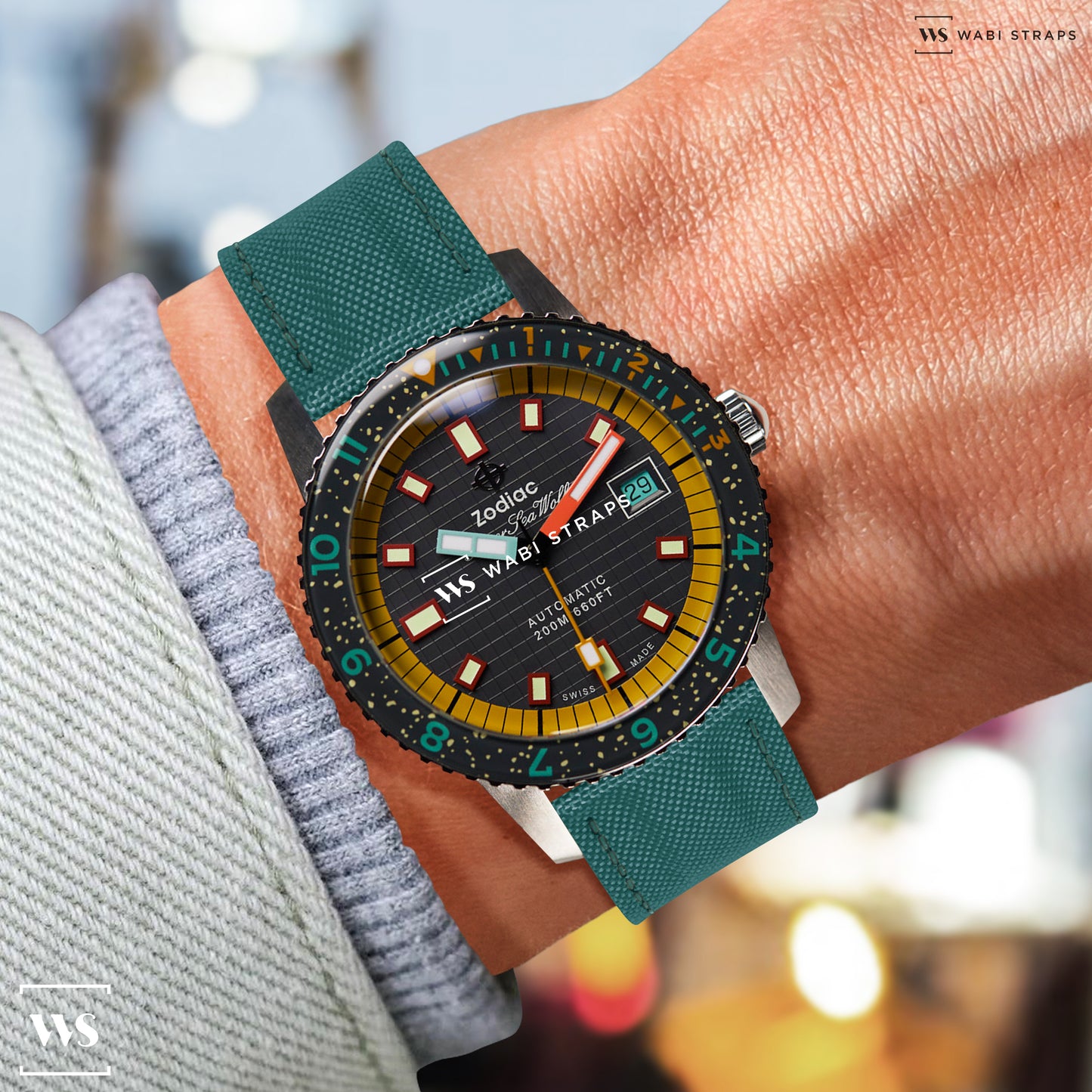 Green Canvas Leather Velcro Strap