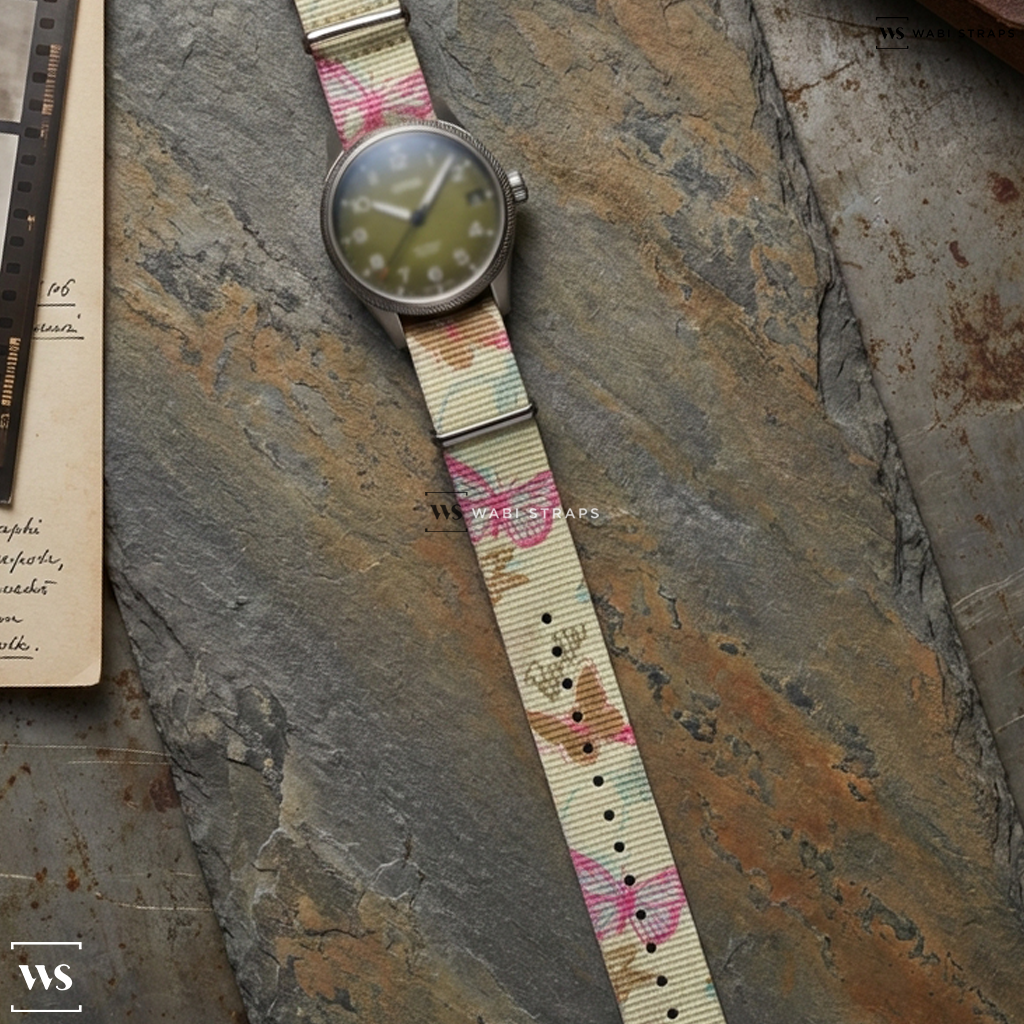 Brown/Pink Graphic Print Nylon Watch Strap on BOTTA UNO Quartz 40mm