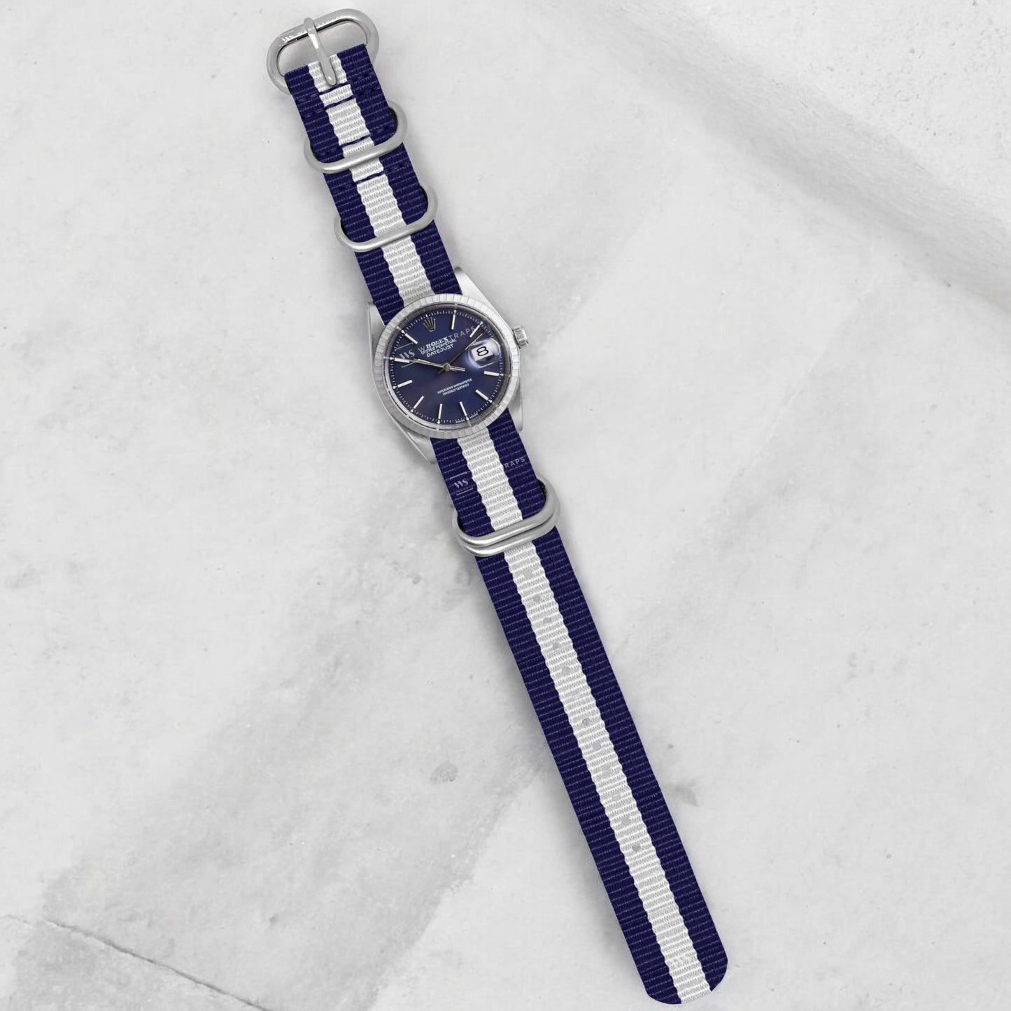 Blue & White Striped 5-Ring Hardware NavSpec British Military Strap