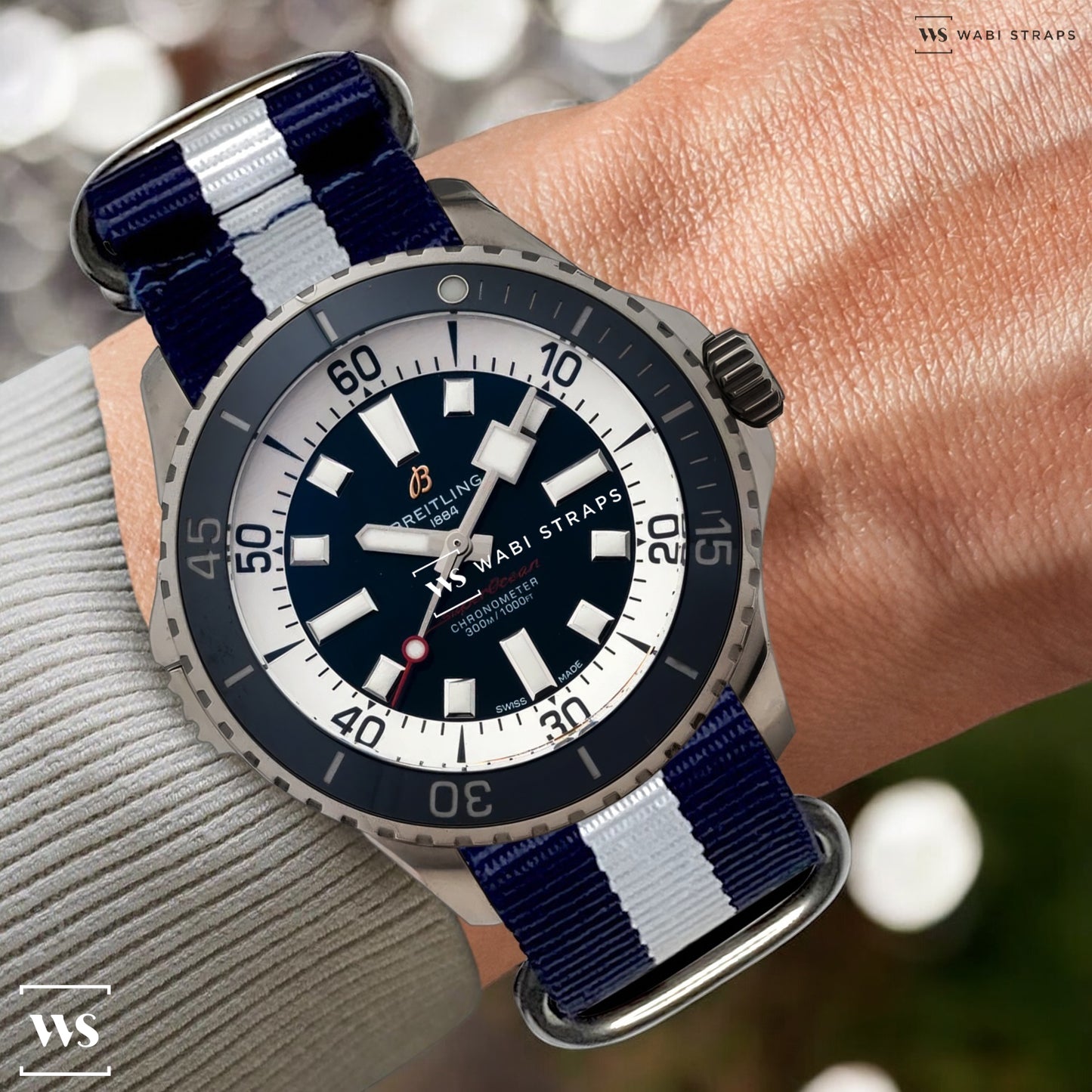 Blue & White Striped 5-Ring Hardware NavSpec British Military Strap