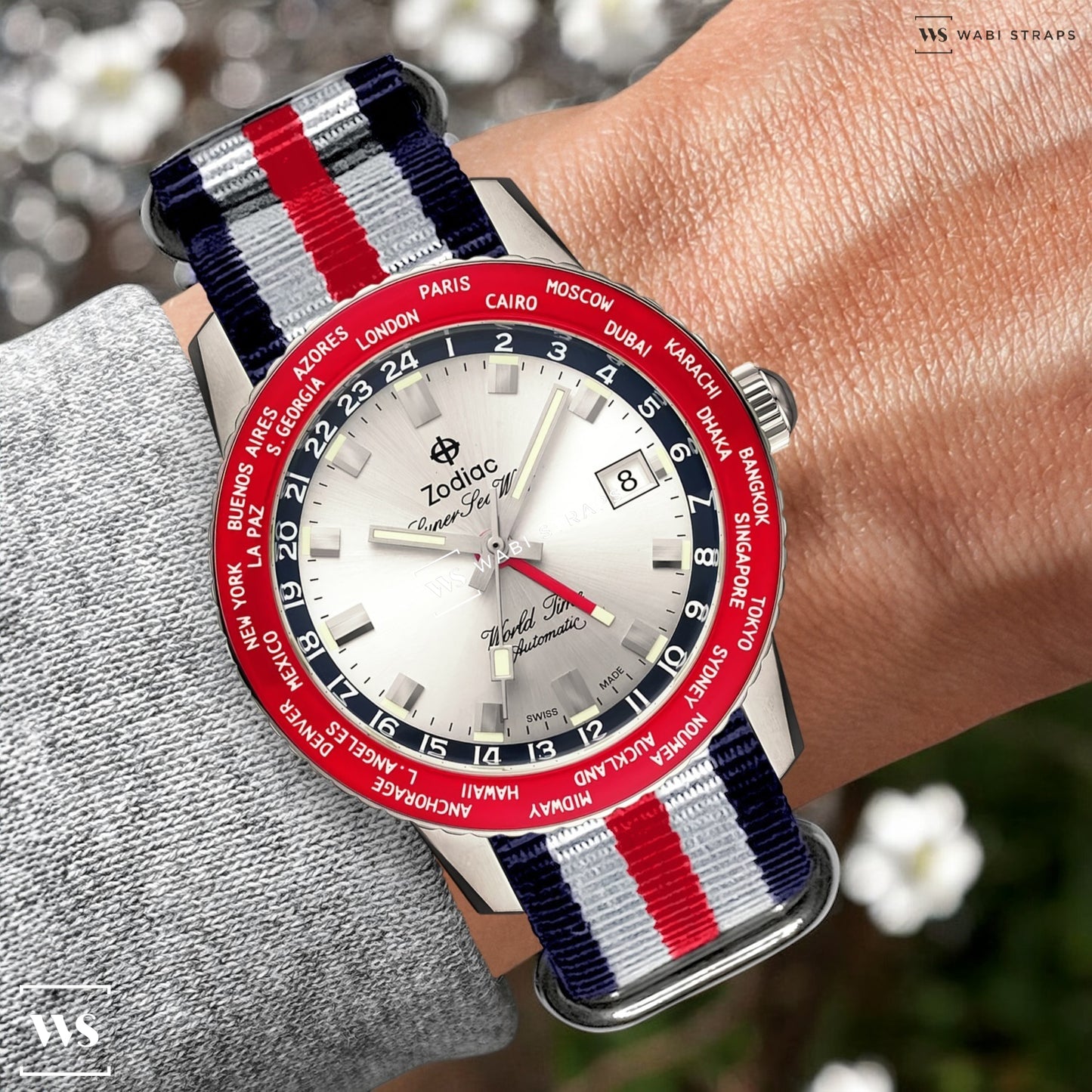 Blue, White & Red Striped 5-Ring Hardware NavSpec British Military Strap