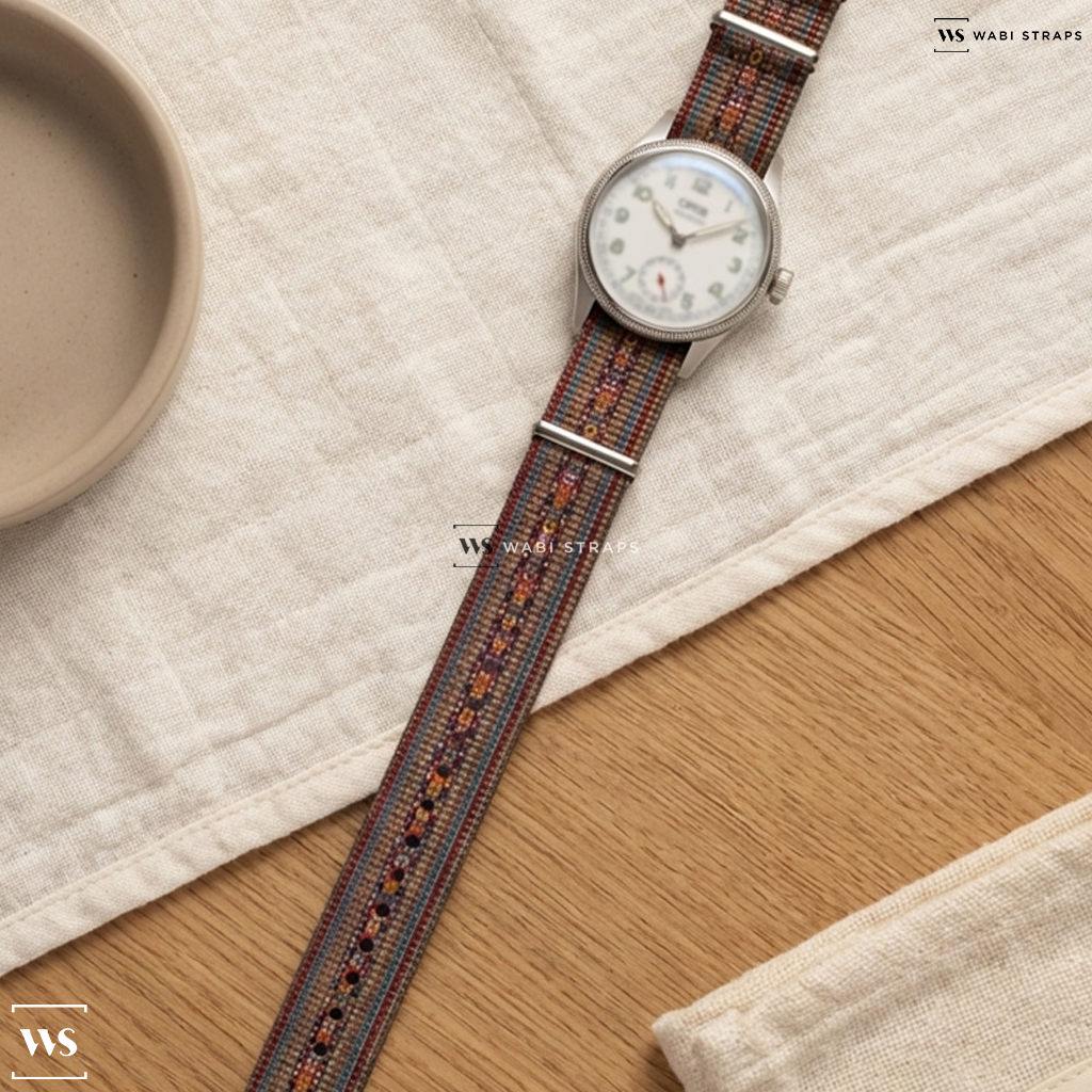 Brown Graphic Print Nylon Watch Strap on Oris Wings of Hope