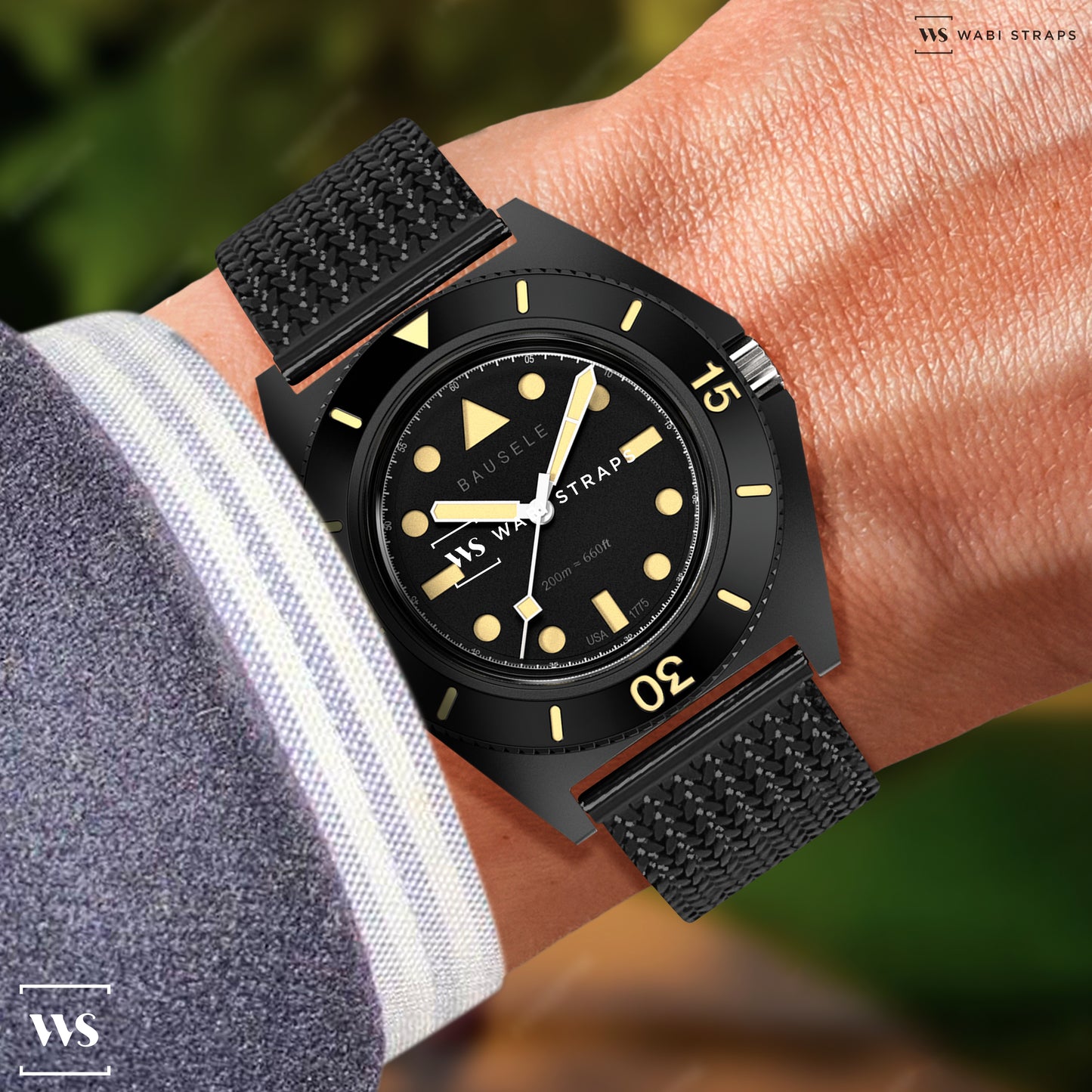 Black Herringbone Mesh Weave Metal Bracelet