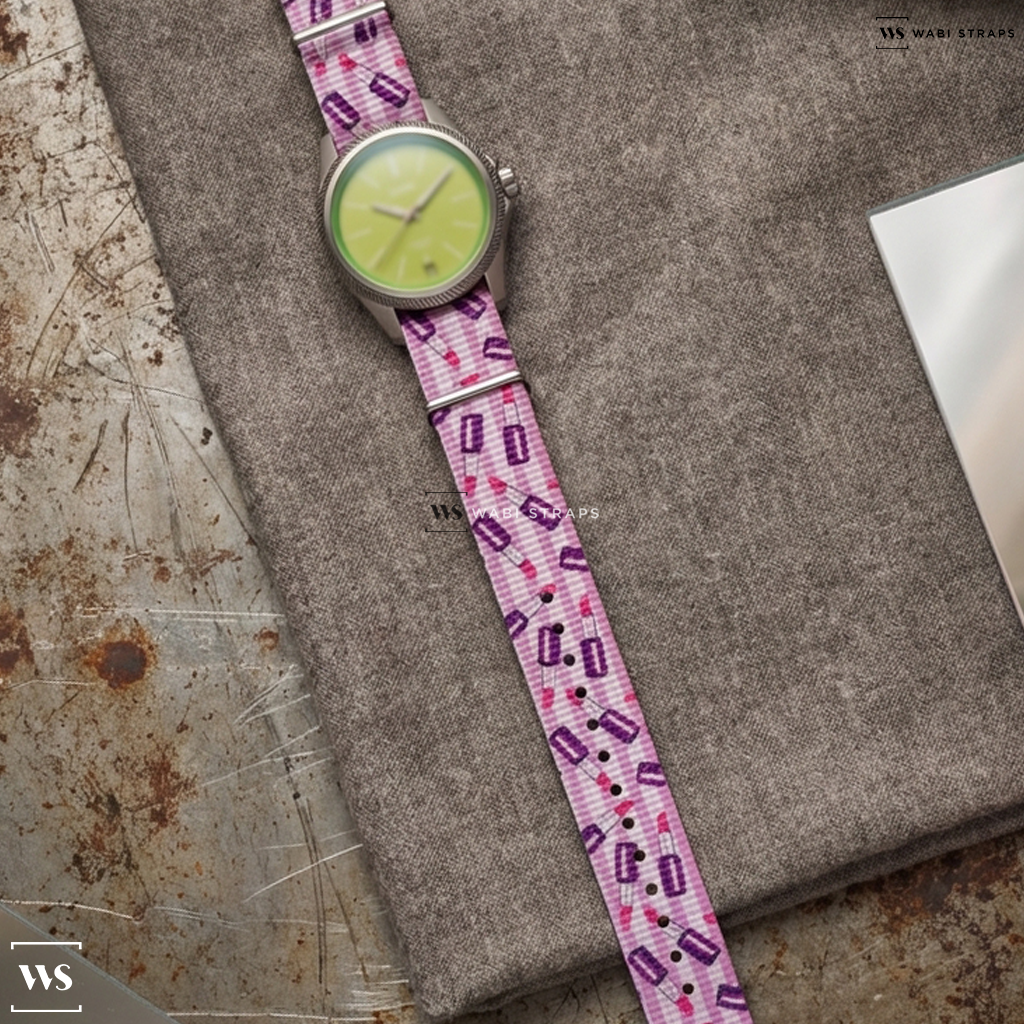 Pink/Purple/White Graphic Print Nylon Watch Strap on Oris Propilot X Calibre 400