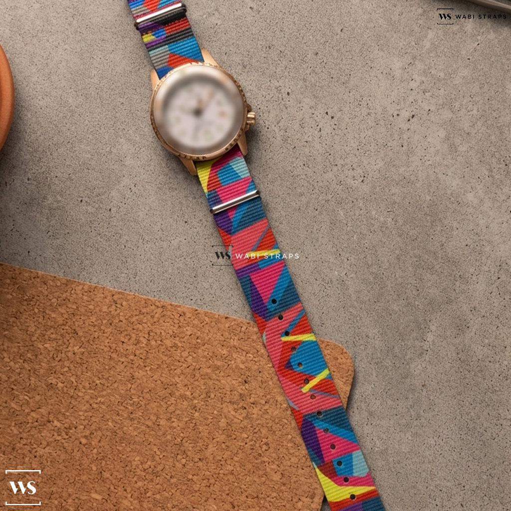 Rainbow Graphic Print Nylon Watch Strap on Citizen Promaster Dive Eco-Drive 37mm