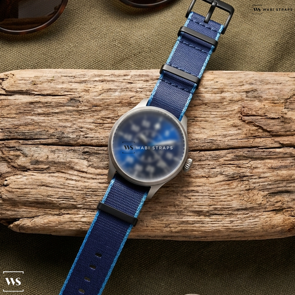 Blue Trim Edge Nylon Watch Strap on Laco Aachen 42