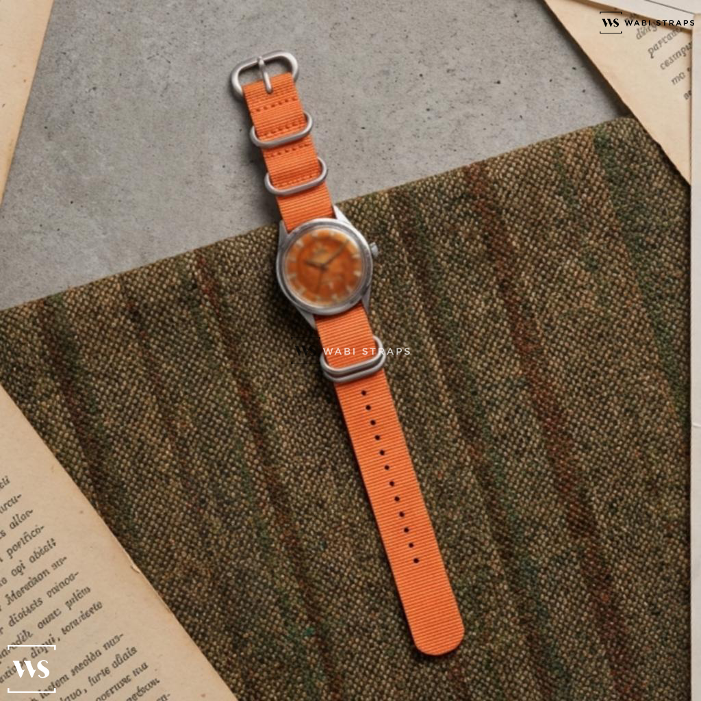 Orange Solid Plain Nylon Watch Strap on Omega Constellation Tropical Dial
