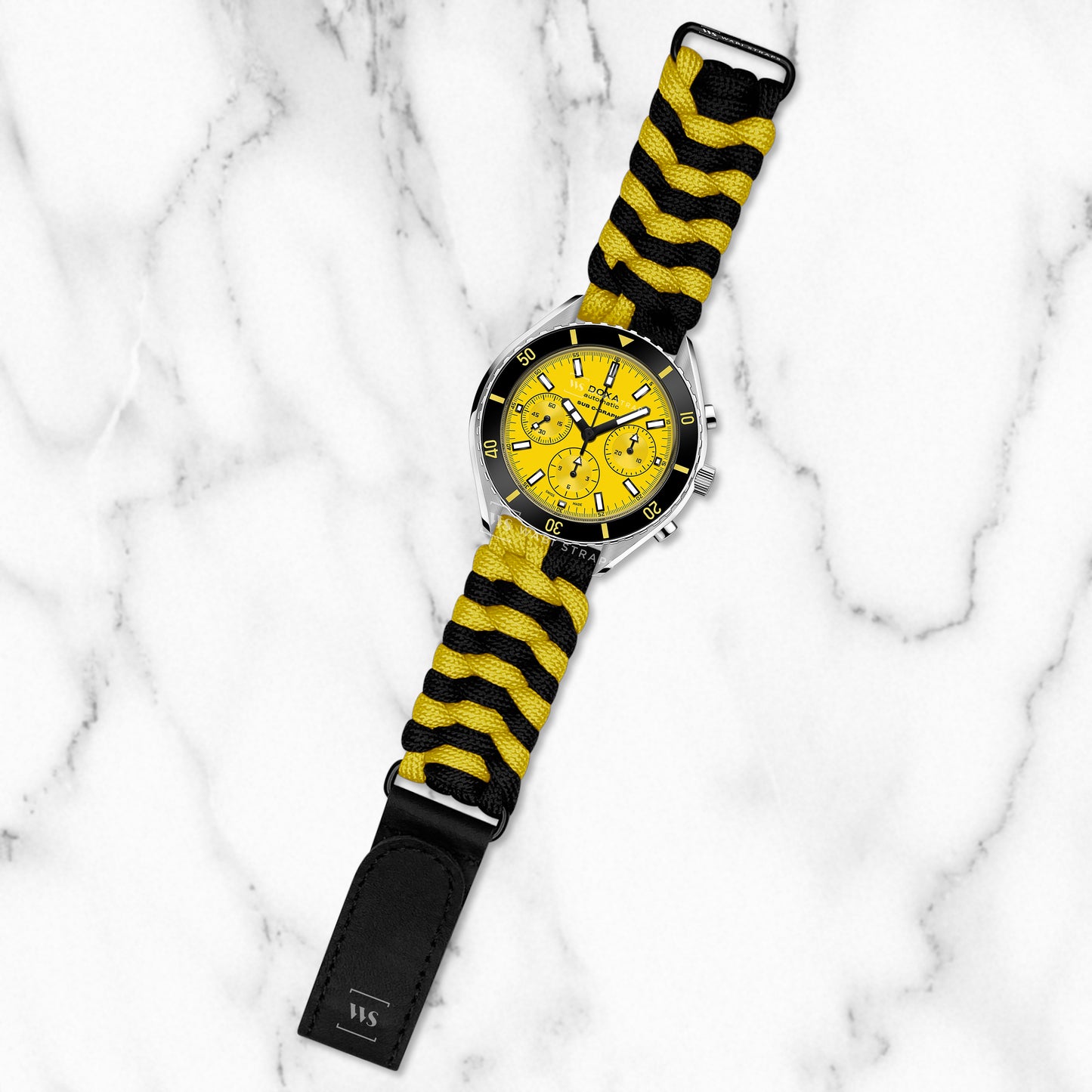 Black Yellow Paracord Rope Velcro Watch Strap