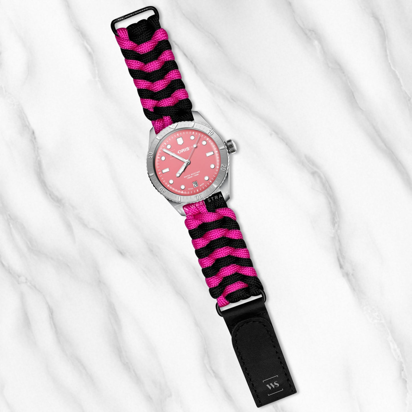 Black Pink Paracord Rope Velcro Watch Strap
