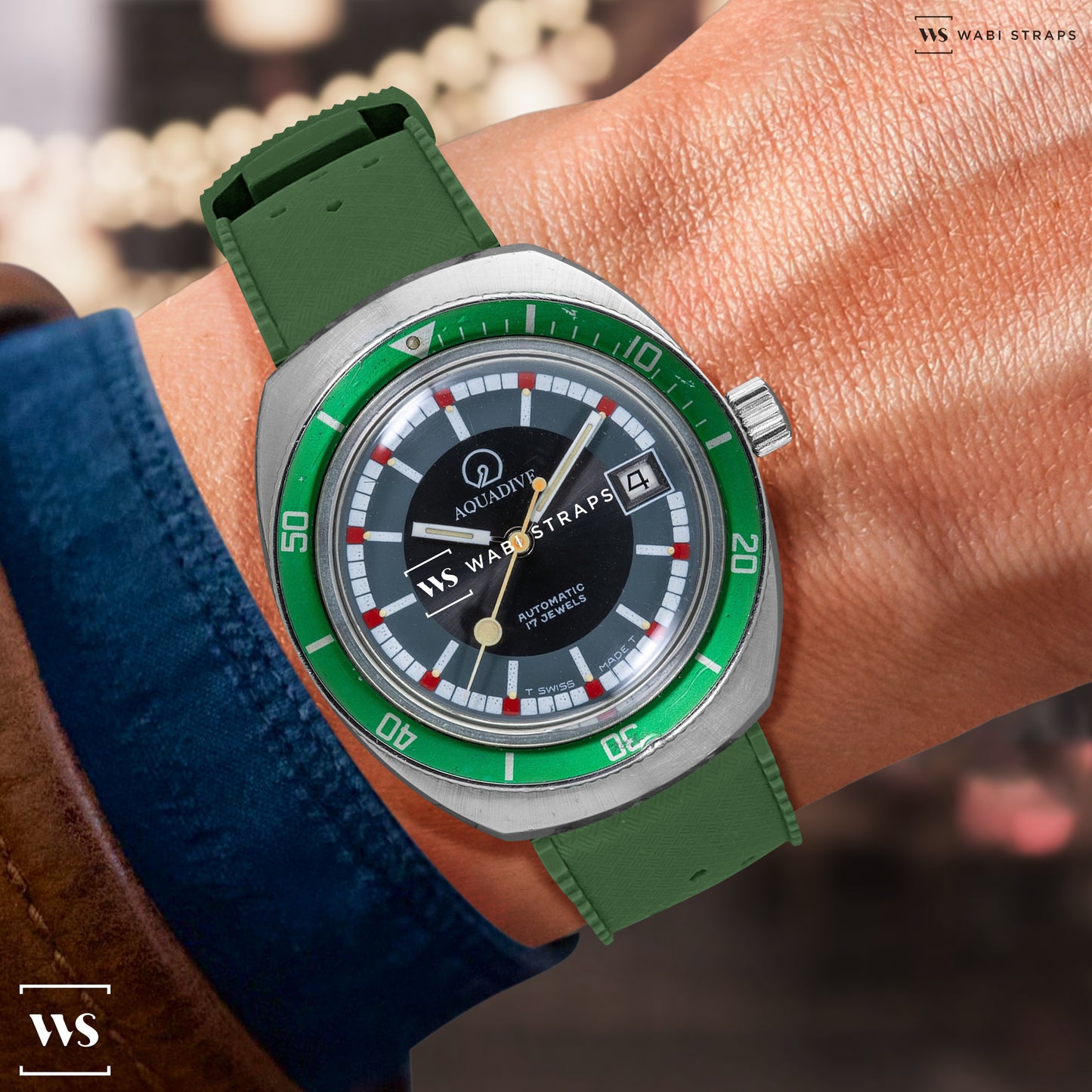 Green Vintage Perforated Tropical Strap
