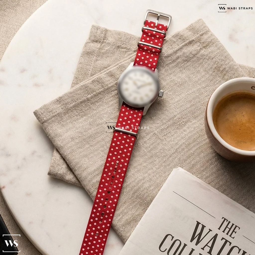 Pink/White Graphic Print Nylon Watch Strap on Hamilton Khaki Field Murph