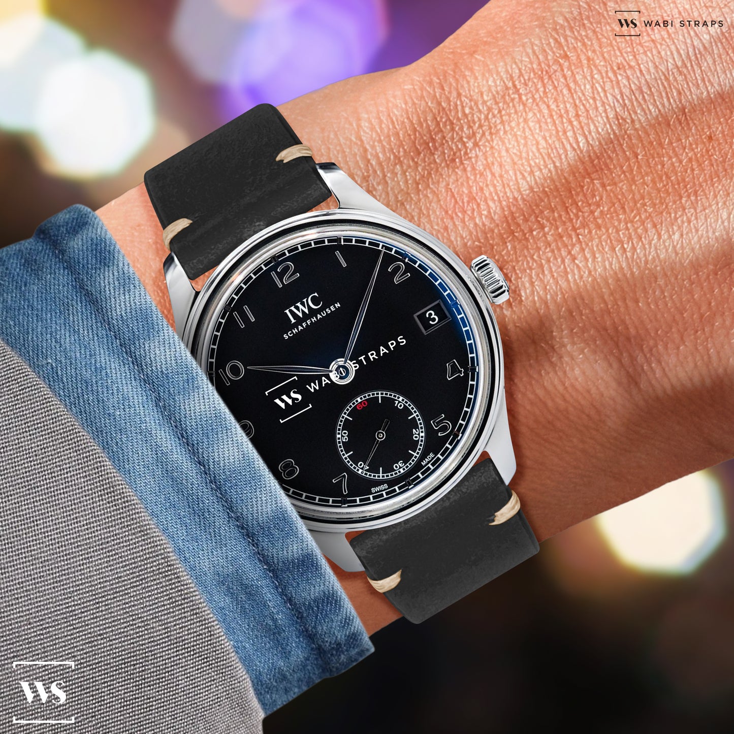 Black Vintage Leather Watch Strap