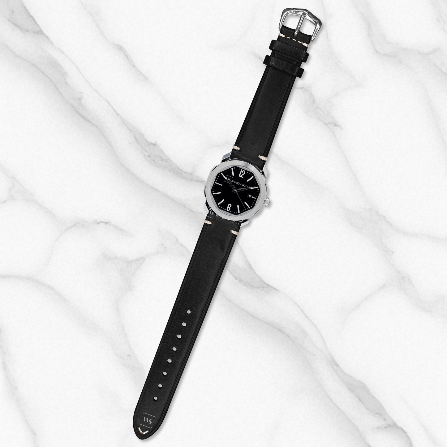 Black Two Stitch Oiled Leather Strap