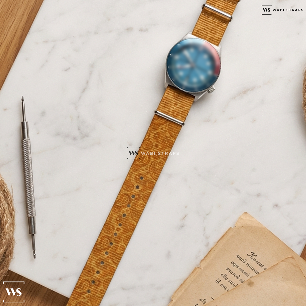 Brown/Orange Graphic Print Nylon Watch Strap on ADPT Series 1