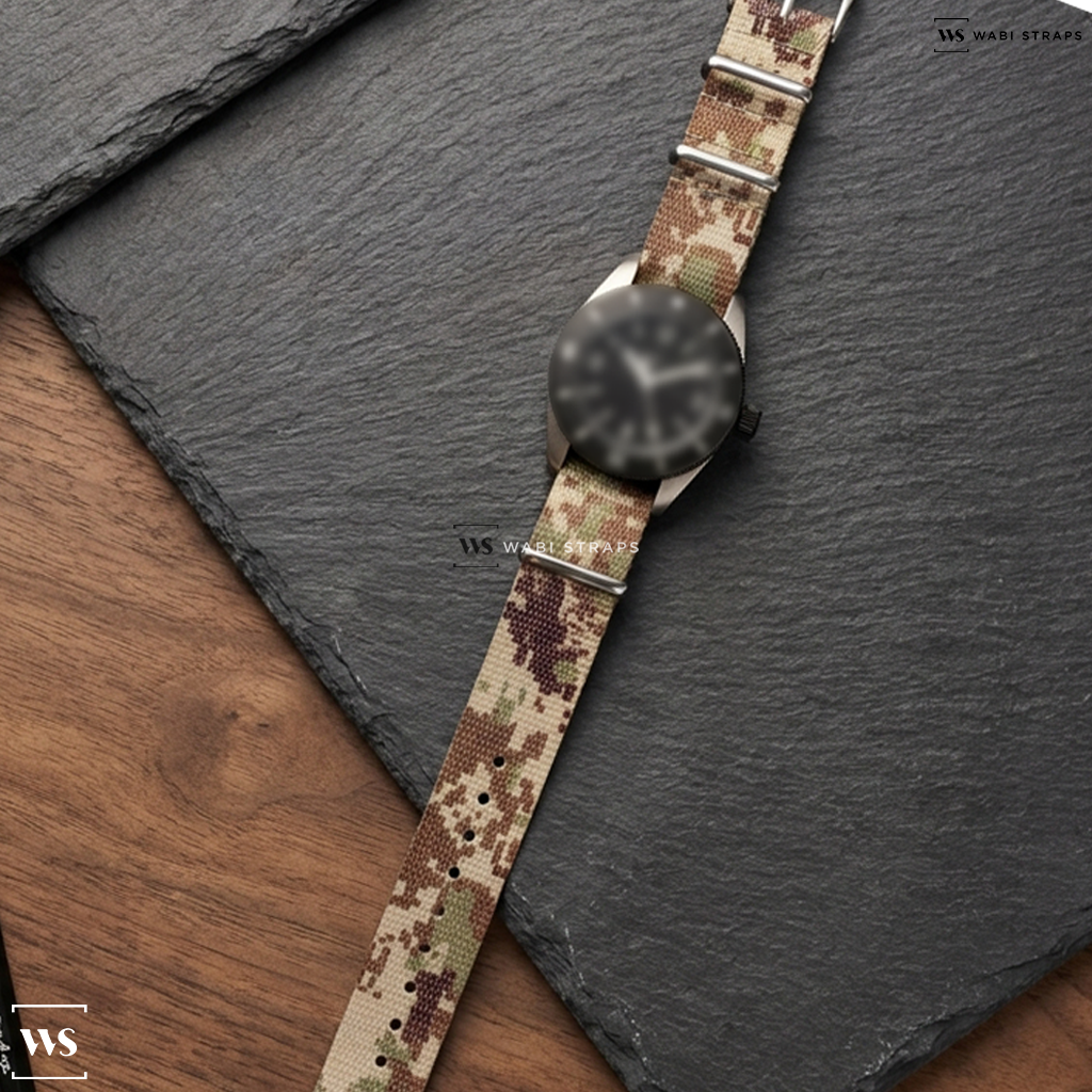Black/Green/Grey Tactical Camouflage Nylon Watch Strap on Omega Speedmaster FOIS Reedition 321