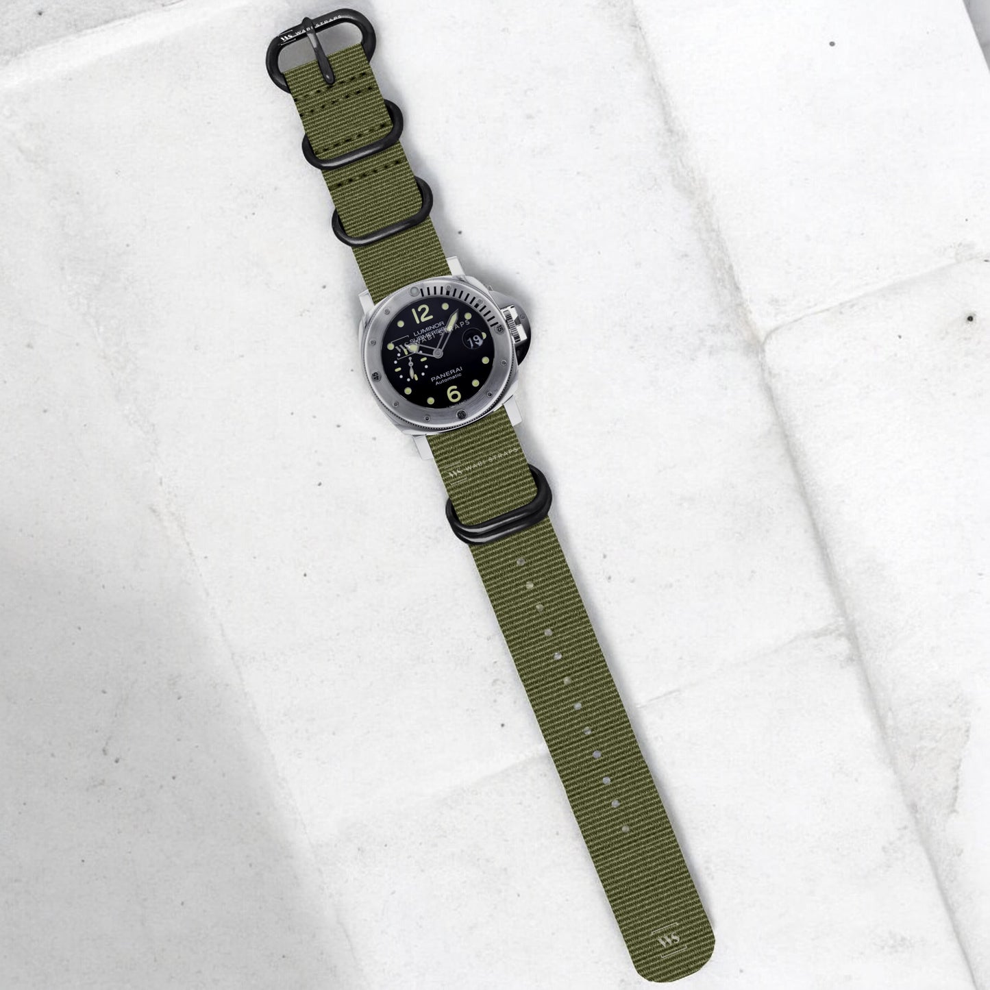 Army Green Plain 5-Ring Hardware NavSpec British Military Strap (Black Buckle)