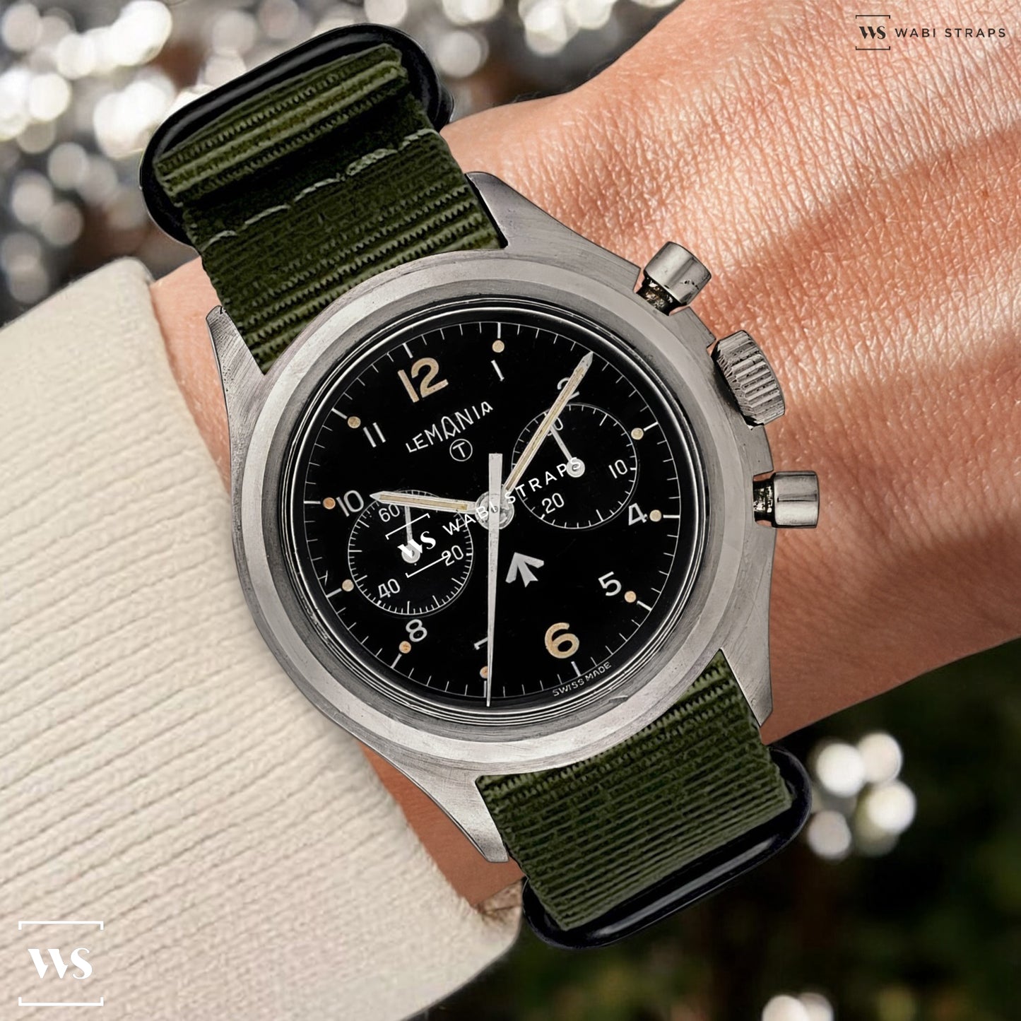 Army Green Plain 5-Ring Hardware NavSpec British Military Strap (Black Buckle)