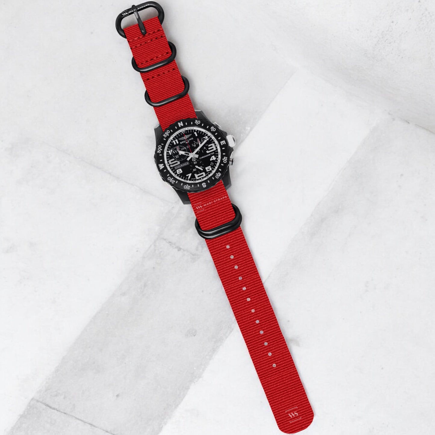 Red Plain 5-Ring Hardware NavSpec British Military Strap (Black Buckle)