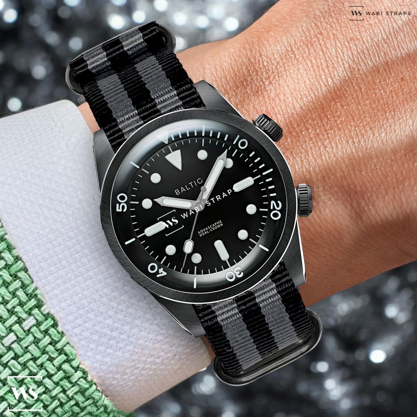 James Bond Striped 5-Ring Hardware NavSpec British Military Strap (Black Buckle)