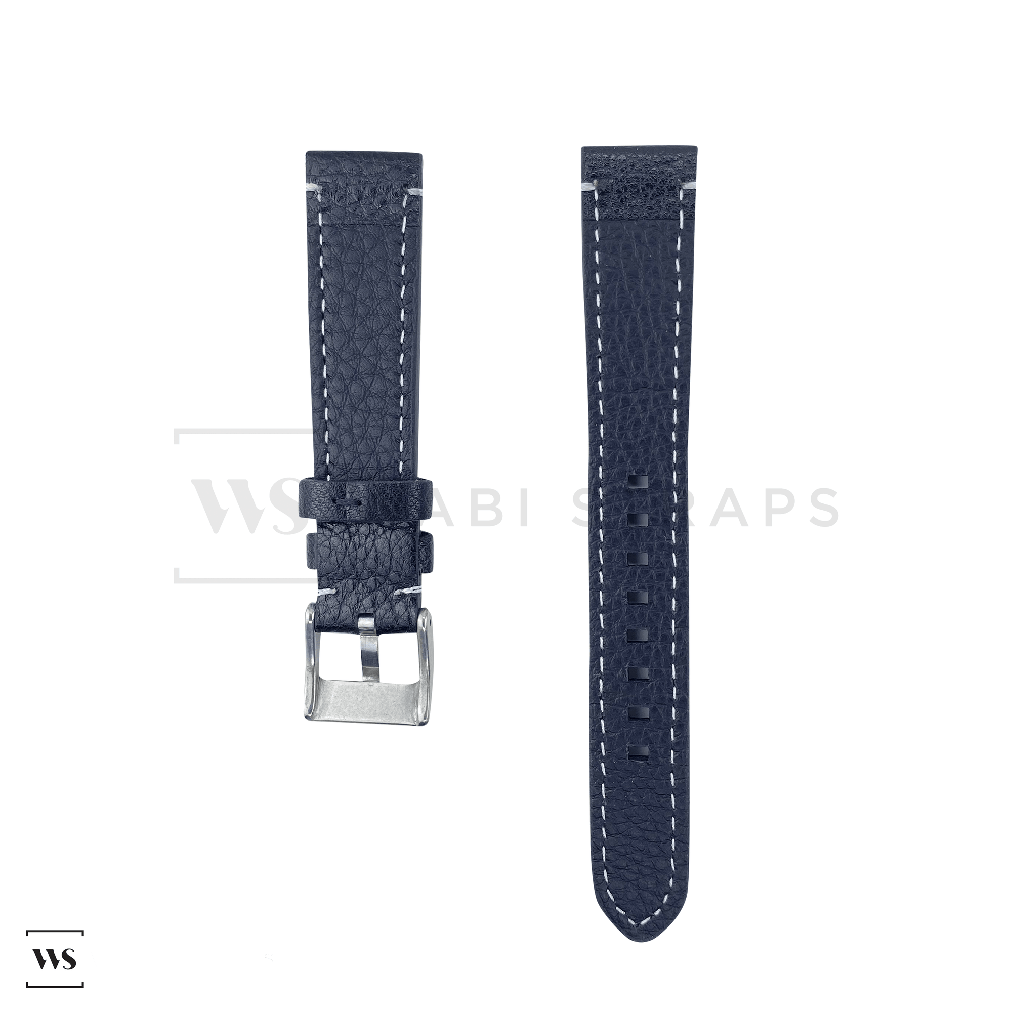 Black-White Thick Leather Watch Strap Front