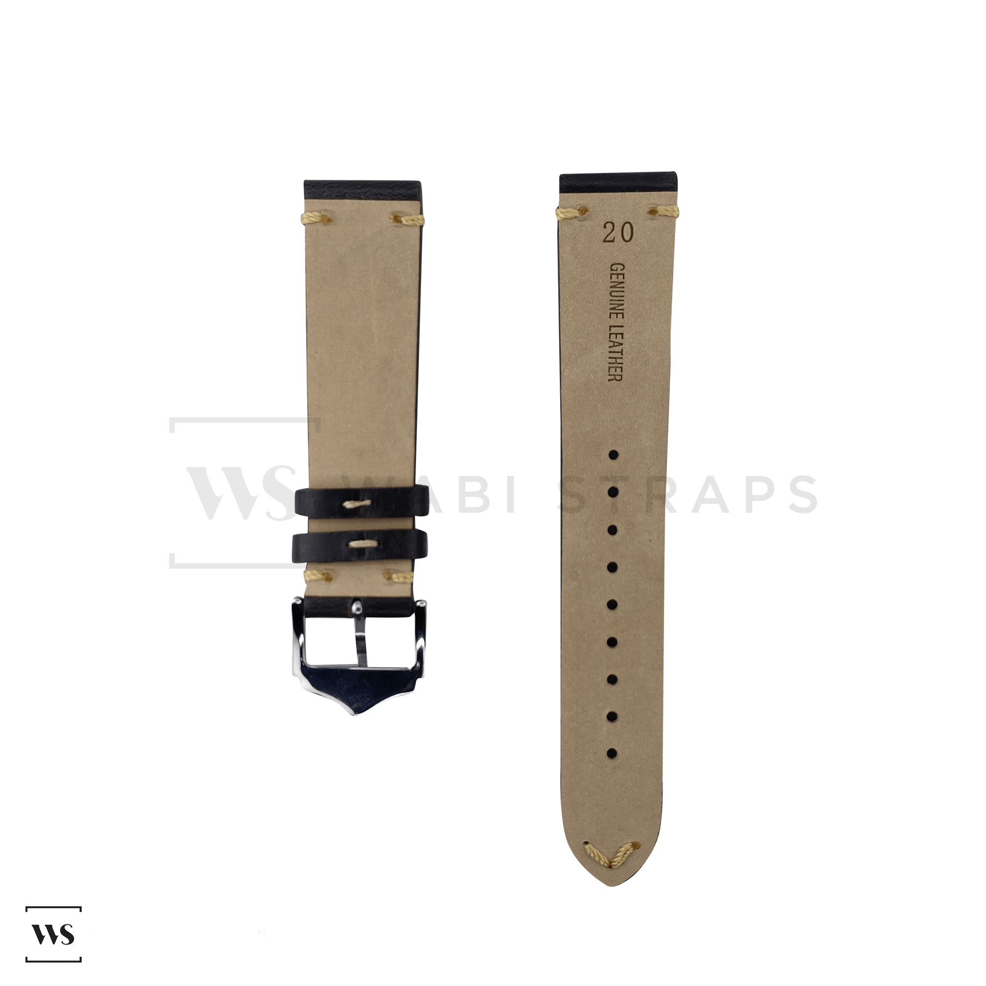 Black Vintage Leather Watch Strap Front