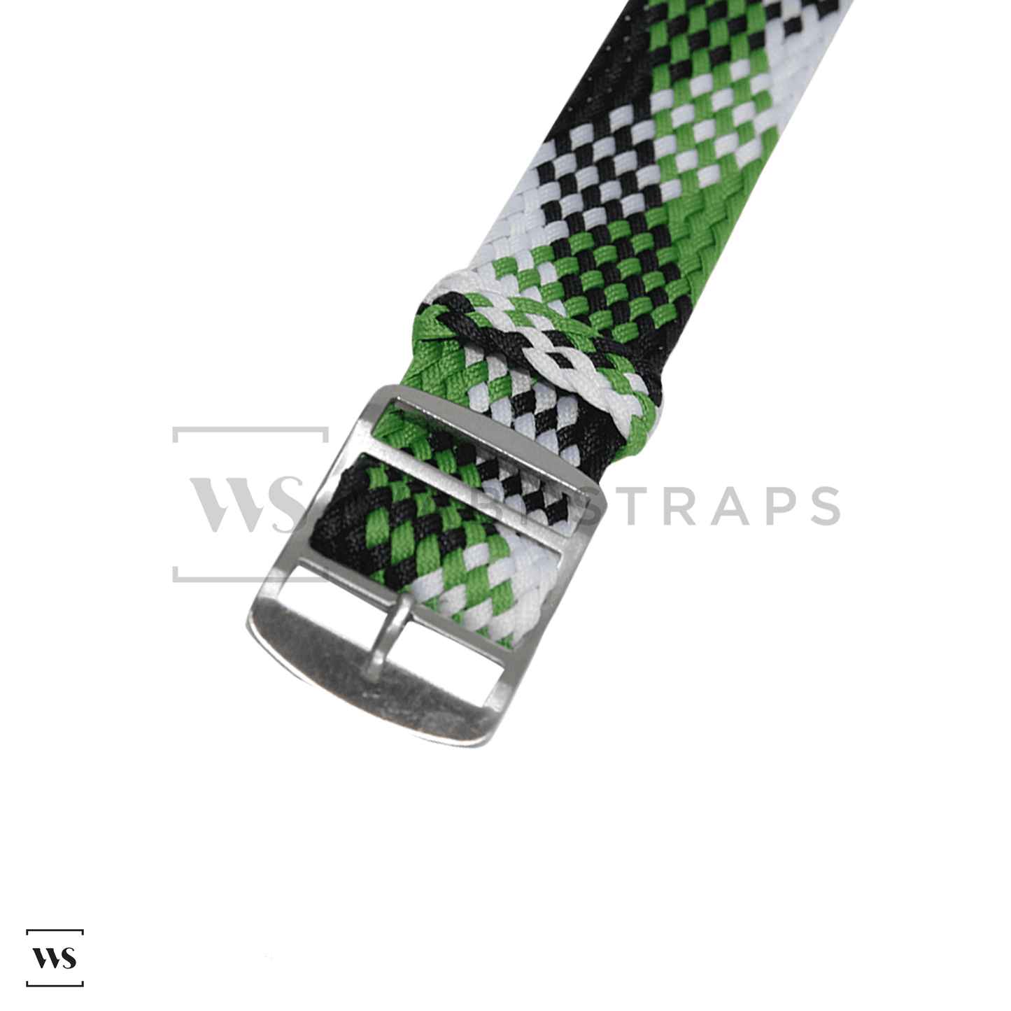 Green, Black & White Braided Perlon Strap Straight