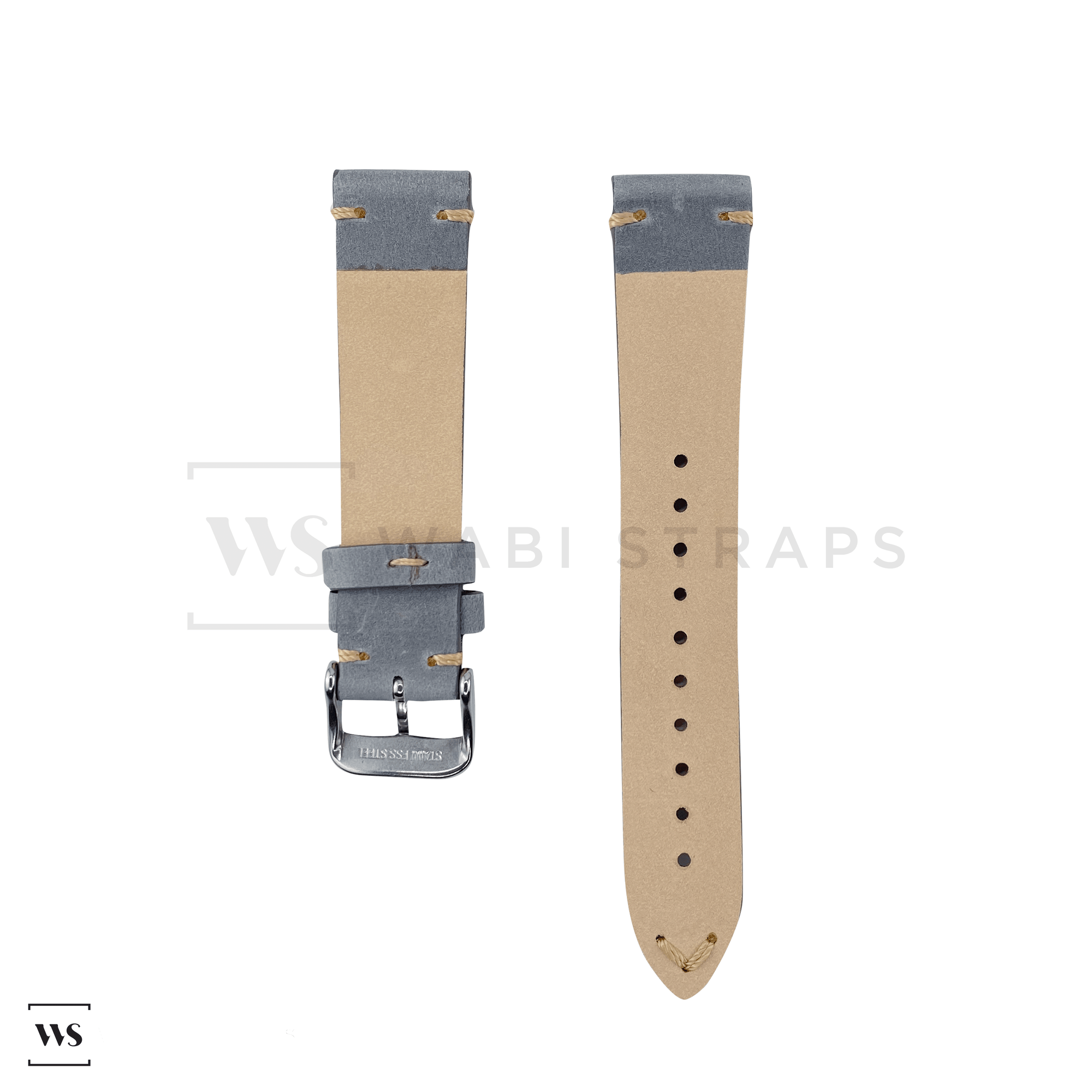 Grey Two Stitch Smooth Leather Strap Front