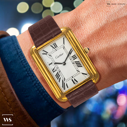 Brown Alligator Grain Embossed Leather Strap