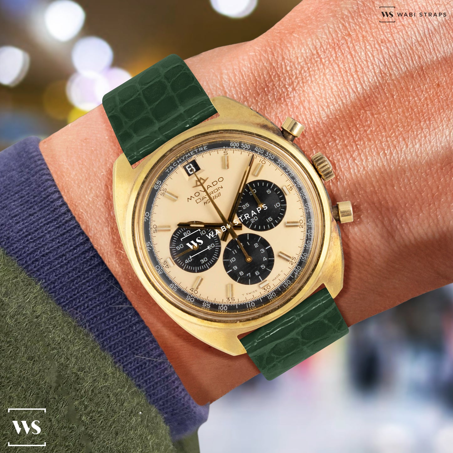 Green Alligator Grain Embossed Leather Strap