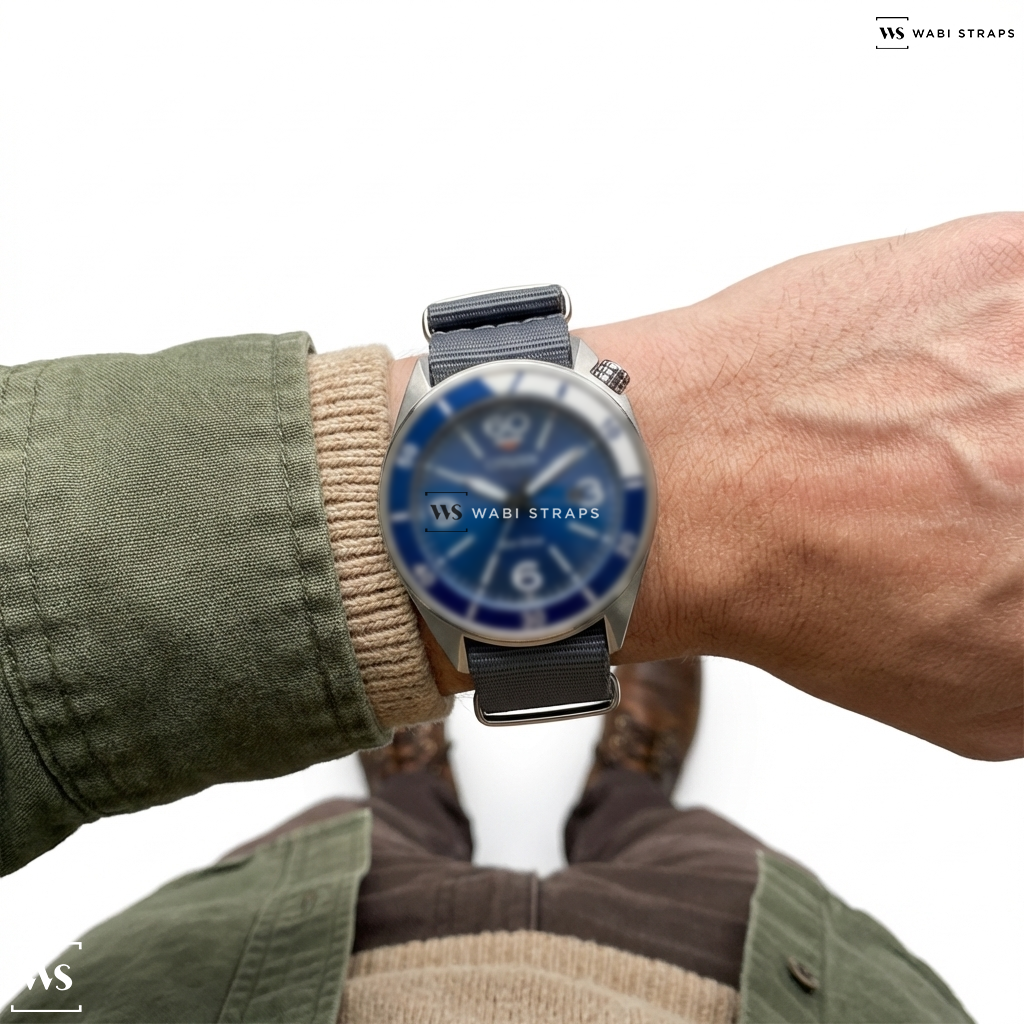 Grey Solid Plain Nylon Watch Strap on Eco-Drive Bracelet Wr100 Stainless Steel Classic Watch - Aw1711-87L