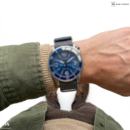 Grey Solid Plain Nylon Watch Strap on Eco-Drive Bracelet Wr100 Stainless Steel Classic Watch - Aw1711-87L