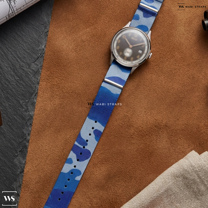 Blue Camouflage Nylon Watch Strap on Tissot Heritage 1938 Automatic Small Second COSC 39mm