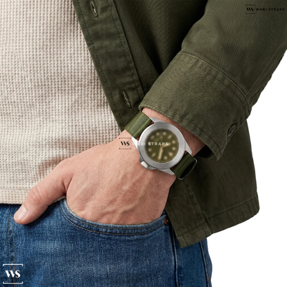 Green Solid Plain Nylon Watch Strap on Unimatic U4S-80 Modello Quattro Limited Edition