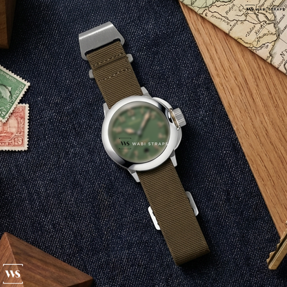 Green Basic Nylon Watch Strap on Waltham Field & Marine Military