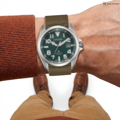 Green Basic Nylon Watch Strap on Citizen Promaster Tough