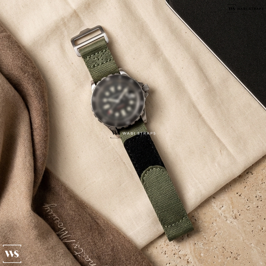 Green 1-Stripe Nylon Watch Strap on Marathon Original Search and Rescue with Date (OSAR-D)