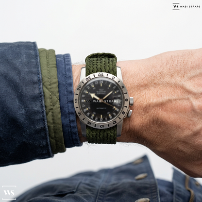Green Solid Plain Nylon Watch Strap on Glycine Airman Pilots Automatic 24-Hour Watch