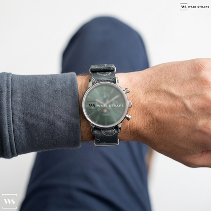 Grey/White Graphic Print Nylon Watch Strap on Marlin® Moon Phase 40mm