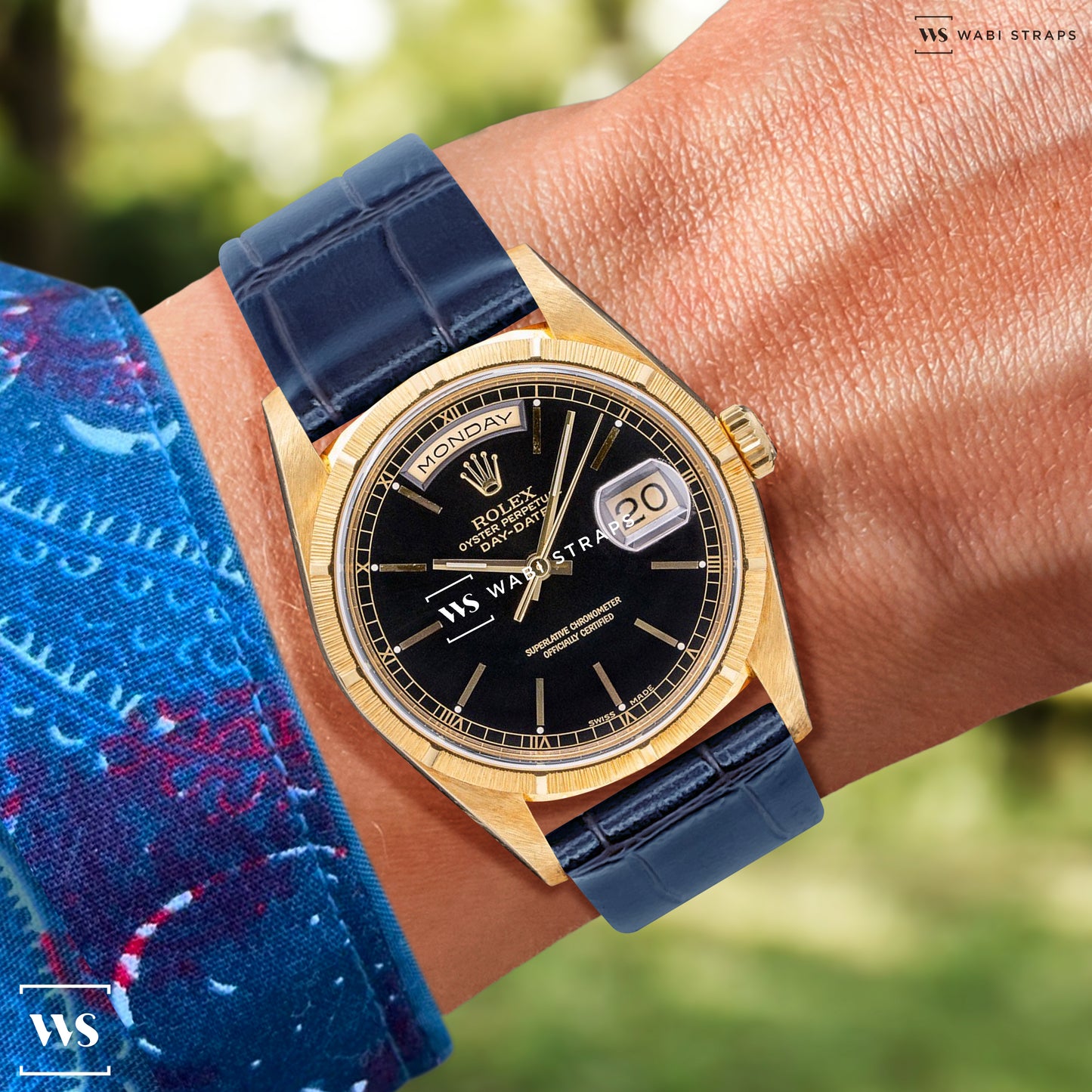 Blue Bamboo Grain Flat Leather Strap