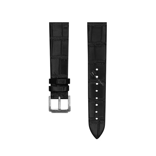 Black Bamboo Grain Flat Leather Strap