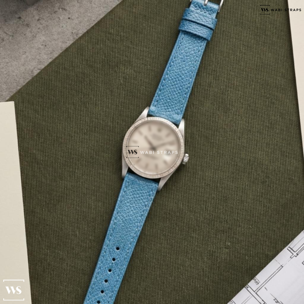 Blue Pebbled Leather Watch Strap on Rolex Datejust Ref. 1601