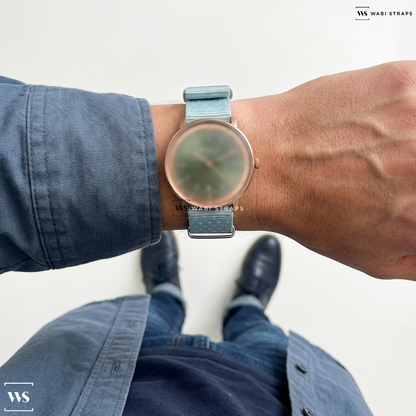 Blue/White Graphic Print Nylon Watch Strap on Sternglas HAMBURG Edition Bronze