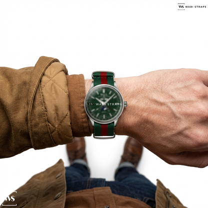 Green/Red 3 Stripes Nylon Watch Strap on Ball Engineer 2 Moon Calendar Limited Edition