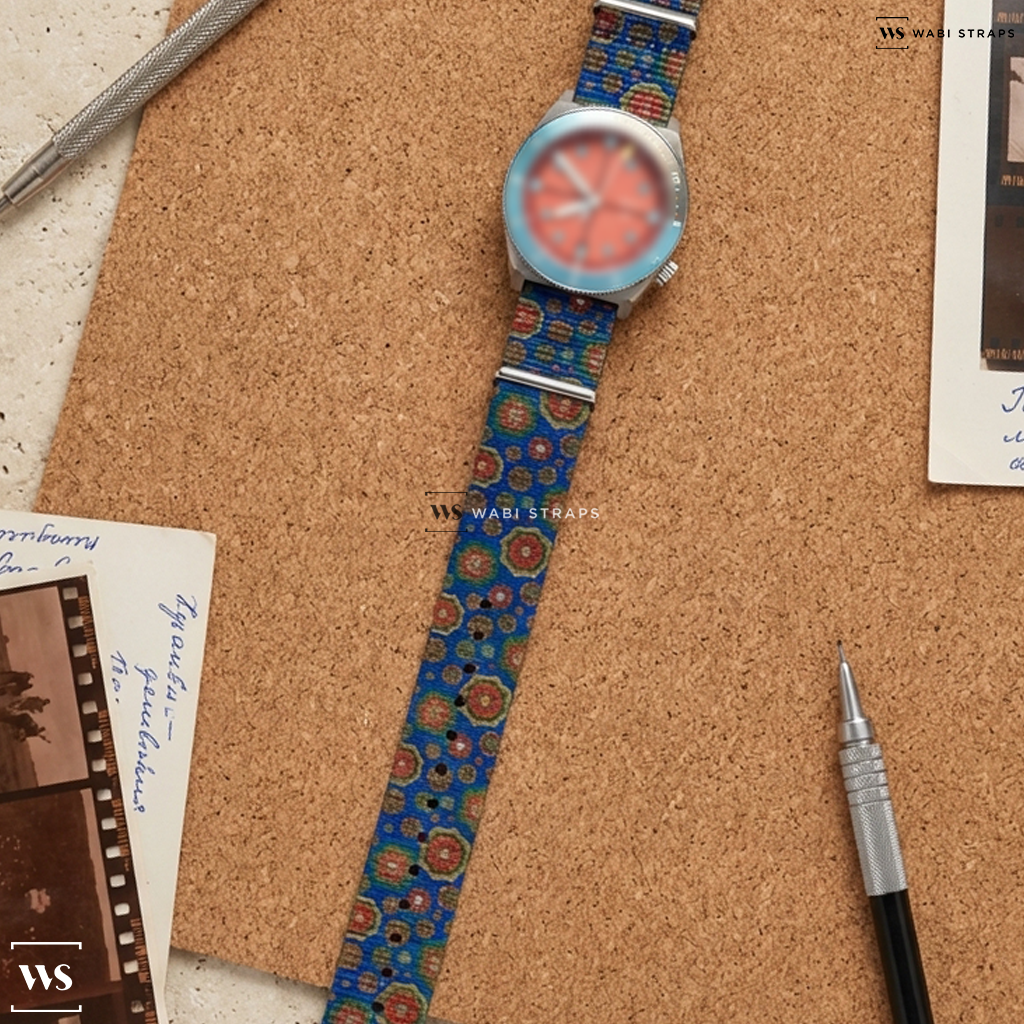 Blue/Red/Yellow Graphic Print Nylon Watch Strap on ADPT Series 1