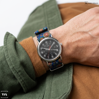 Blue/Red/Yellow Graphic Print Nylon Watch Strap on Weekender 38mm