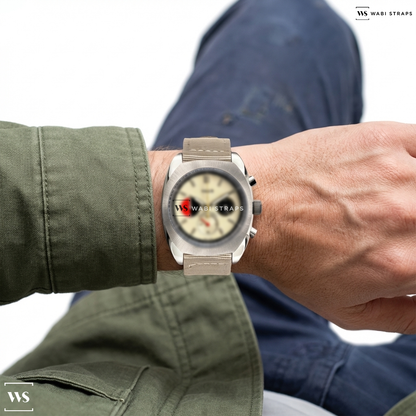 Beige Solid Plain Nylon Watch Strap on Vaer R1 USA racing chronograph watch