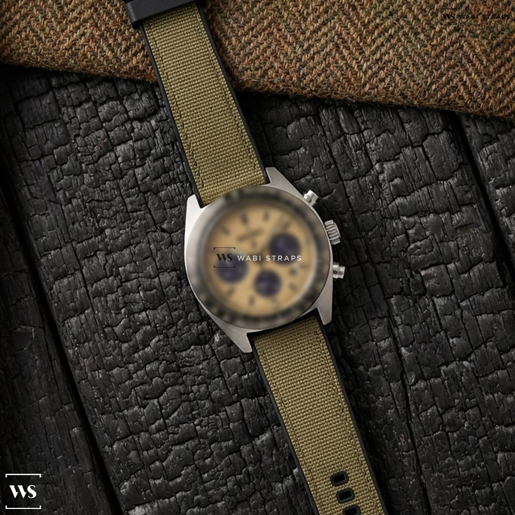 Beige Hybrid Canvas Watch Strap on Seiko Prospex Speedtimer Solar Chronograph with Beige Dial #SSC817