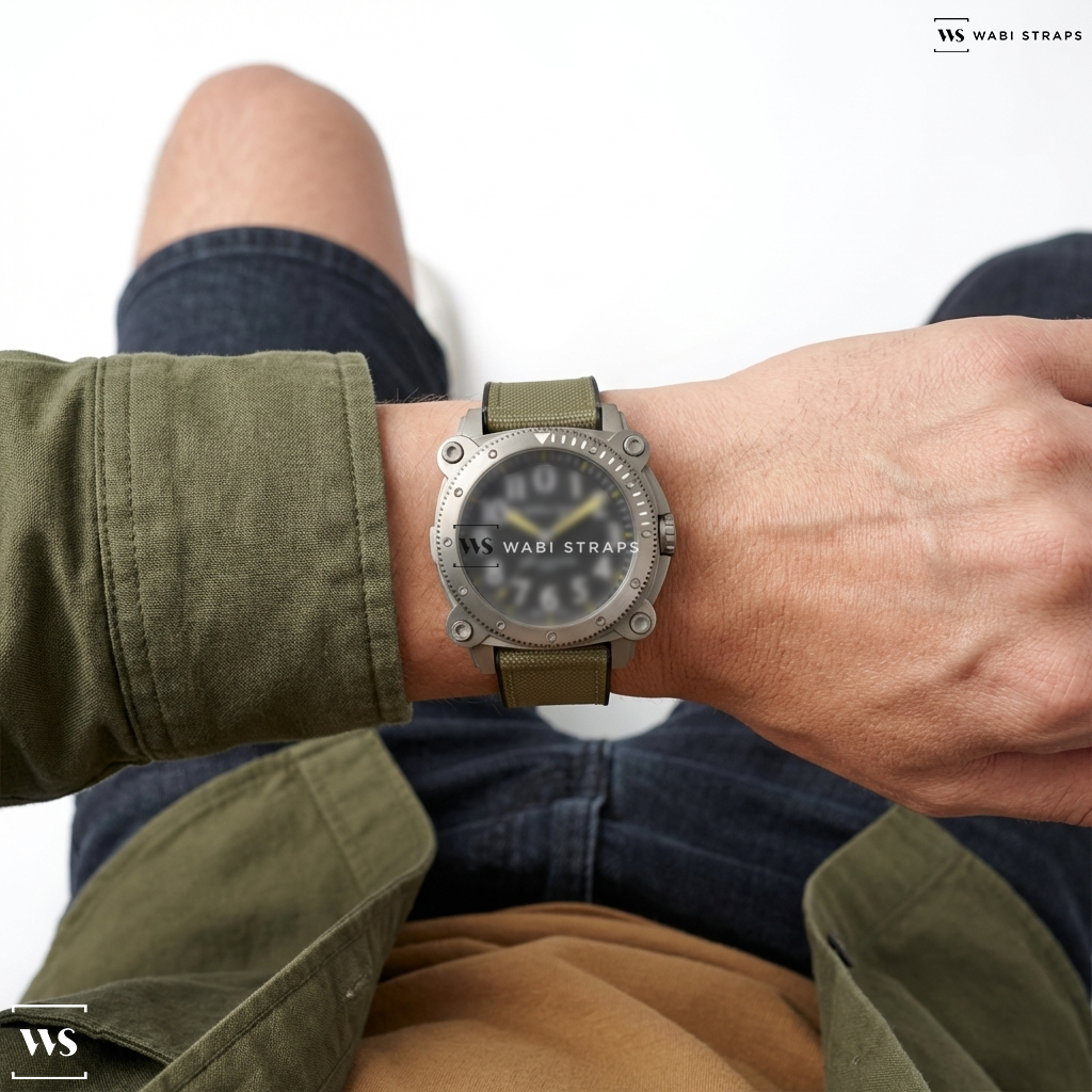 Beige Hybrid Canvas Watch Strap on Hamilton Khaki Navy BeLOWZERO Auto TITANIUM